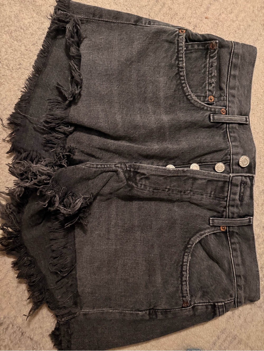 AGOLDE Parker Black High-Rise Frayed Denim Shorts